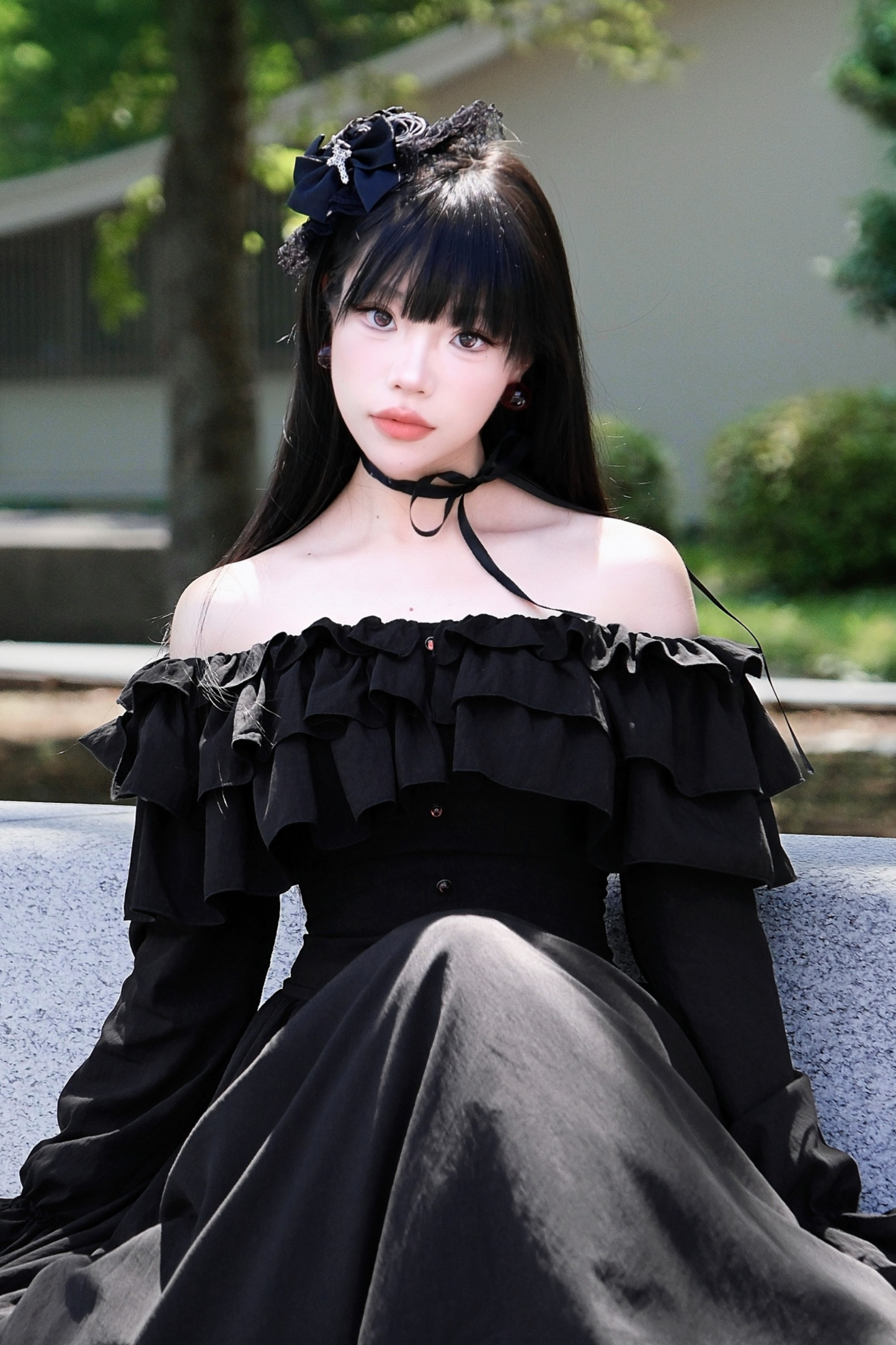 One Shoulder Mode Cape Lace Dress