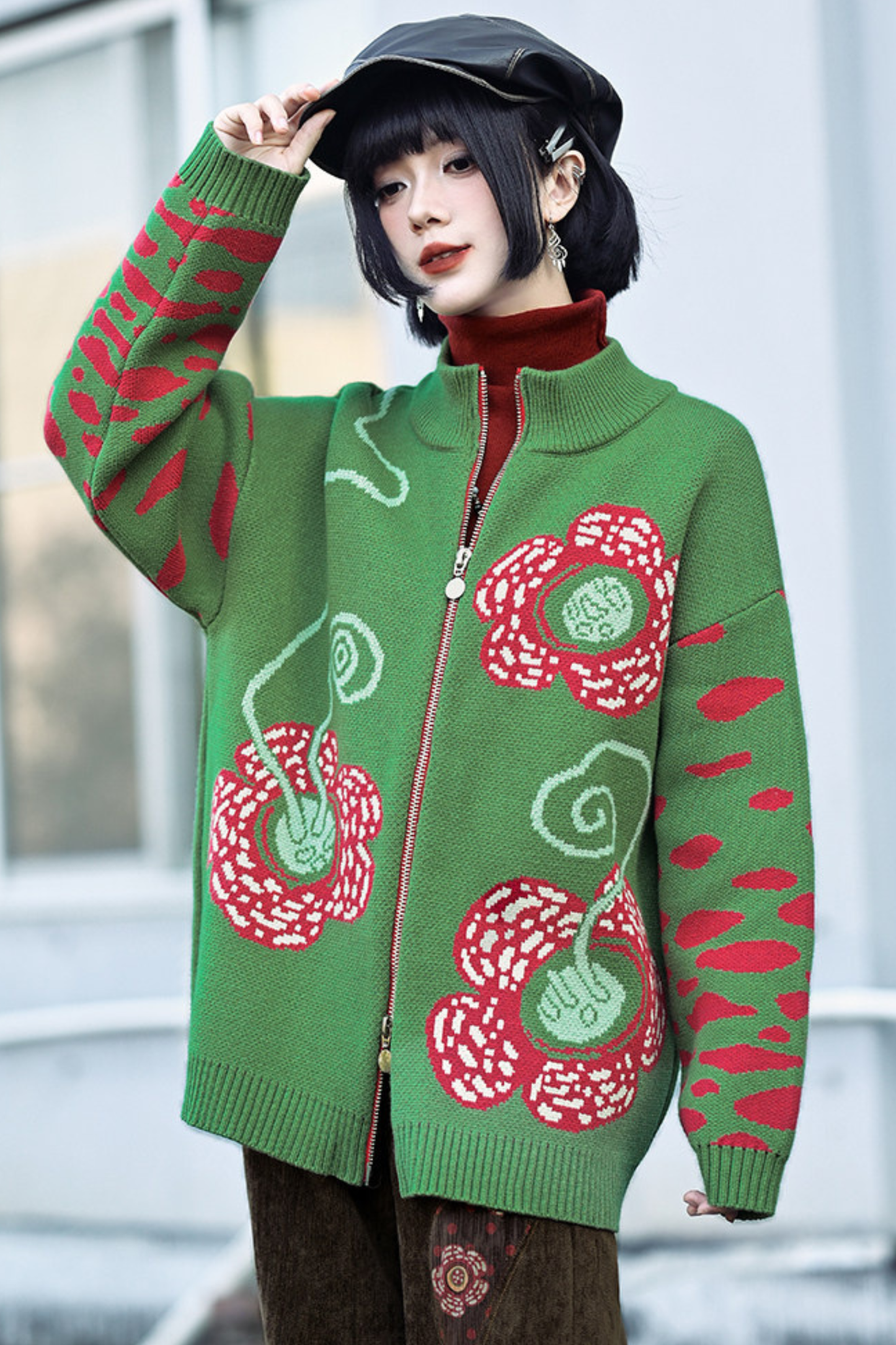 Rafflesia Flower Pop Zip Cardigan