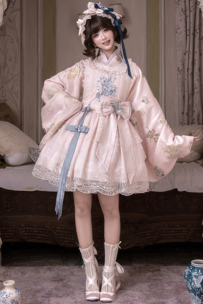 アップクロスカラージャケット+ショートジャケット+ドレス+ヘアバンド+リボン