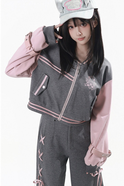 세일러 칼라 재킷 + 플리츠 스커트 + 롱 팬츠