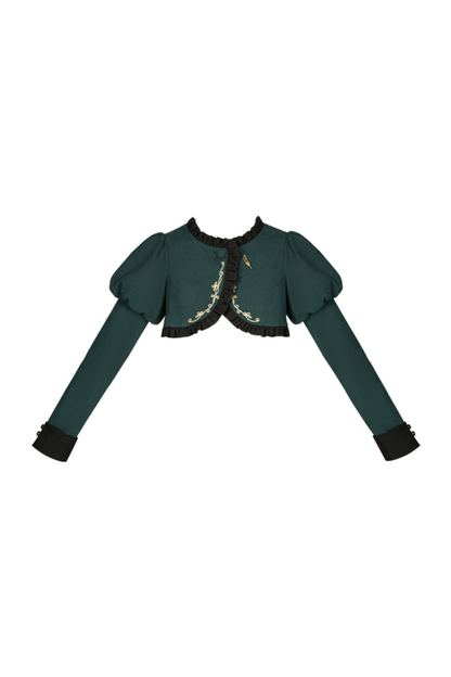 レトロカレッジスタイルチェックロリータスカート＋ジャケット＋マント＋ブラウス＋リボン＋ネックレス