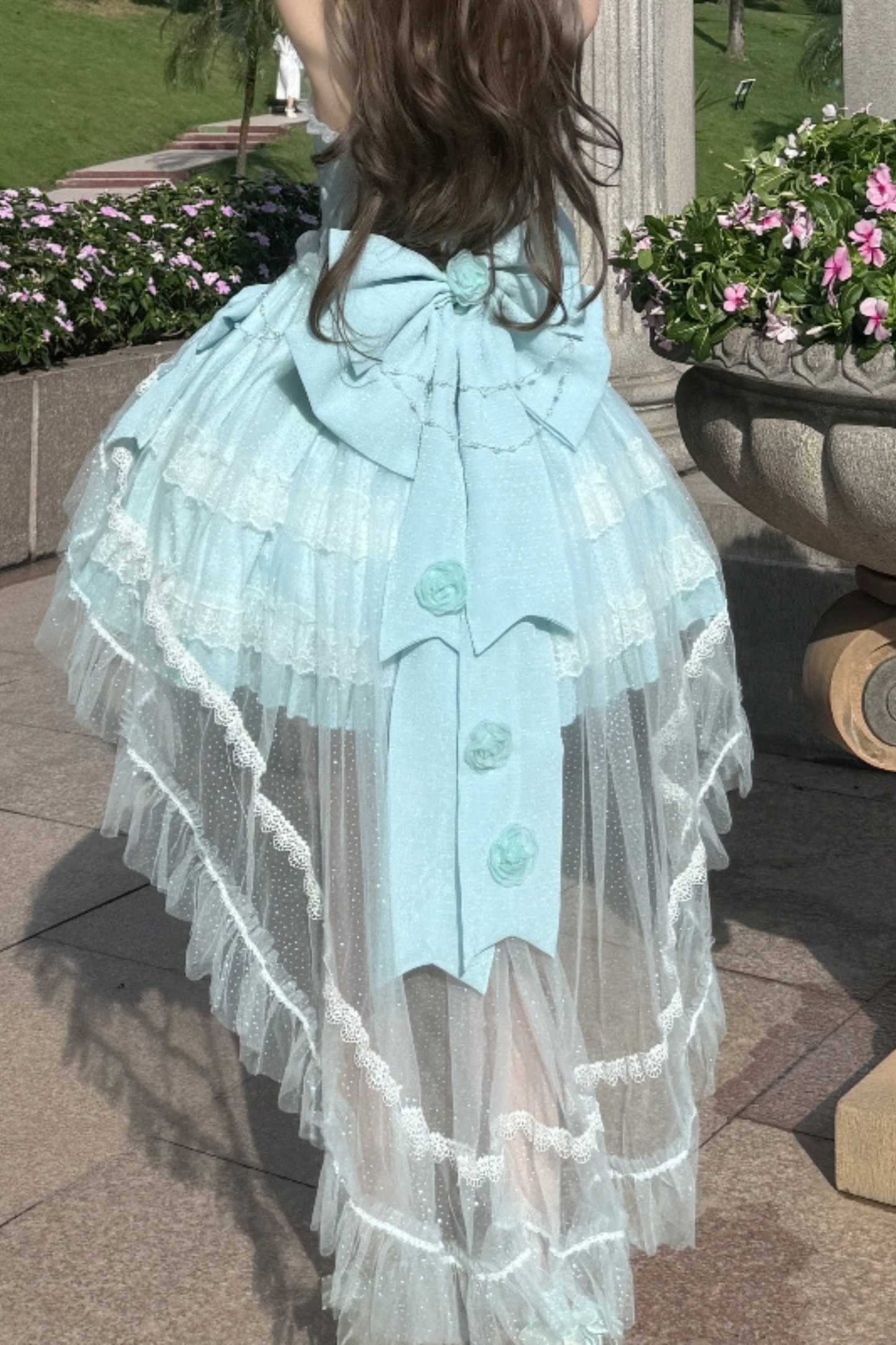 Flower Tube Top Lolita Dress + Sleeve + Head Accessories