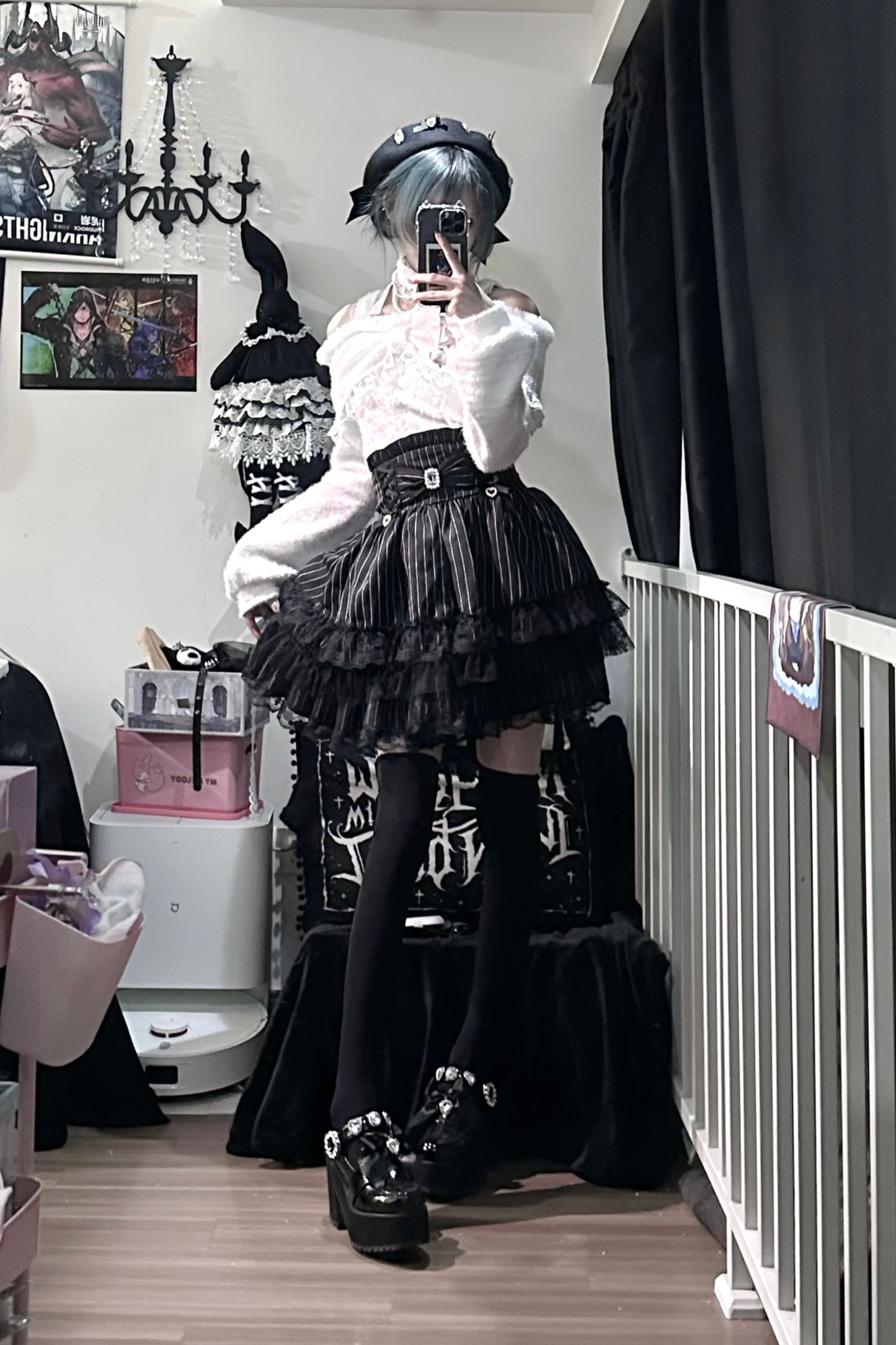 レースリボンオフショルダートップス