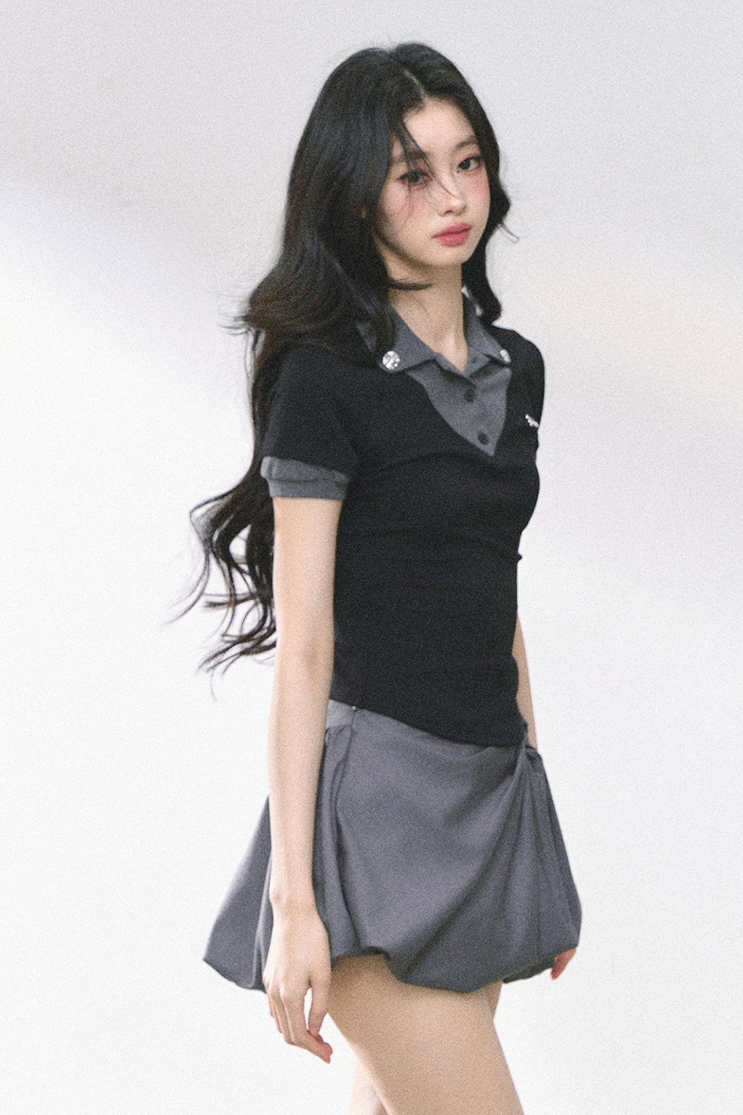 フレンチシャツタイトガーリートップス