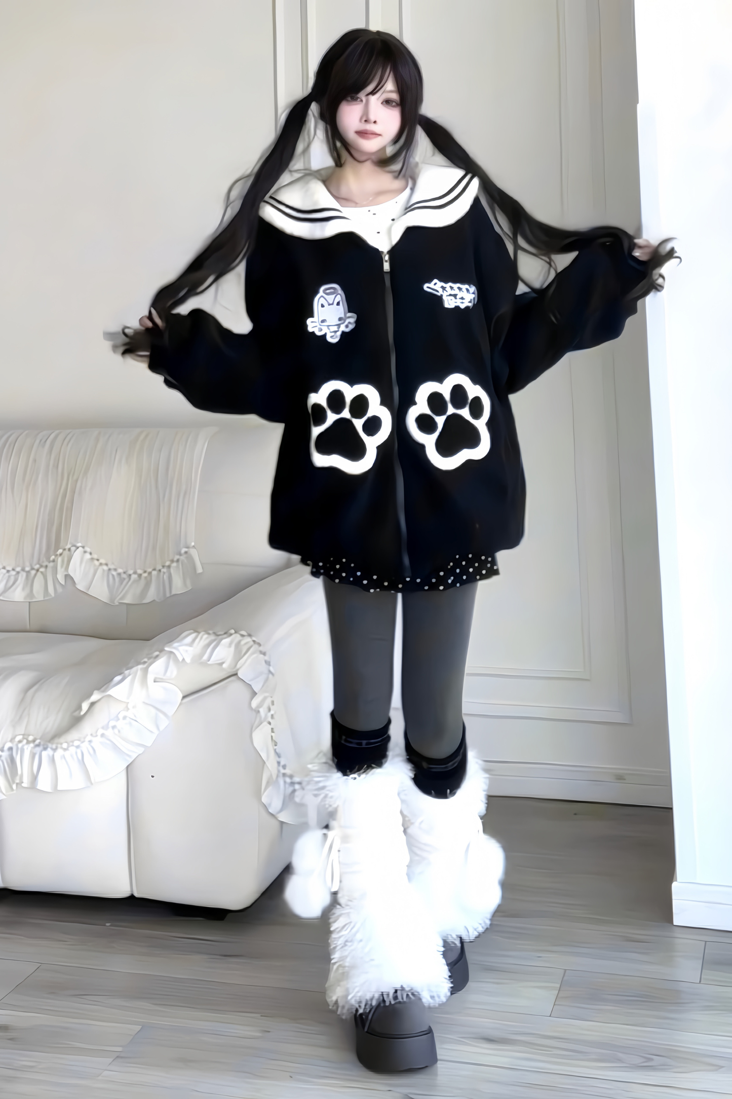 Cat Sailor Loose Zip Jacket