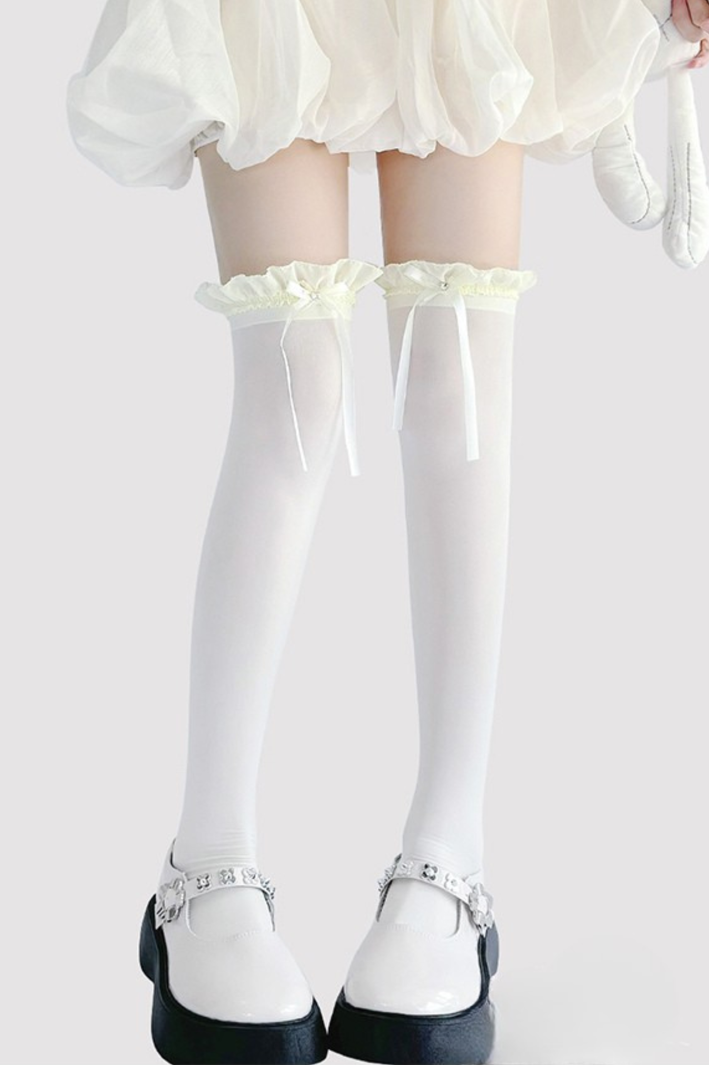 Glitter Diamond Ribbon Knee-High Socks