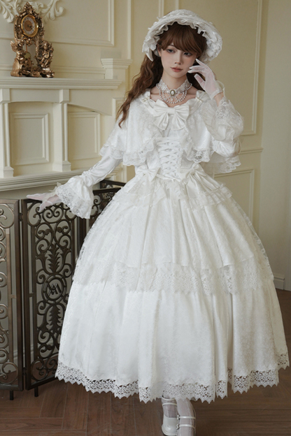 [Reserved Item] Pure White Multi-Wear Lolita Dress + Petticoat + Tail + Bonnet + Necklace + Ribbon