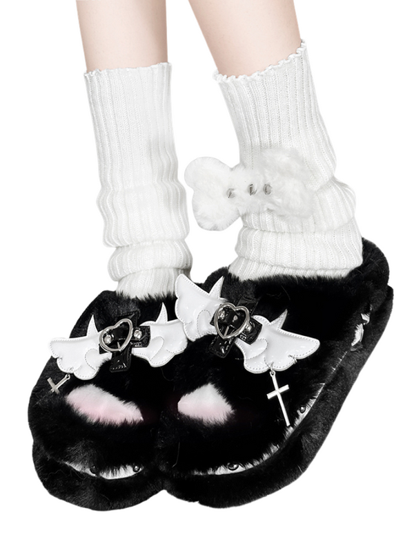 デビルエンジェルプラットフォームファーシューズスリッパ