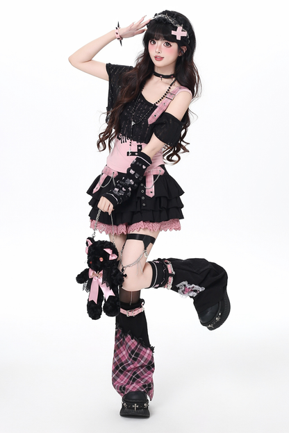 Sweet Cool Subculture Top + Vest + Skirt