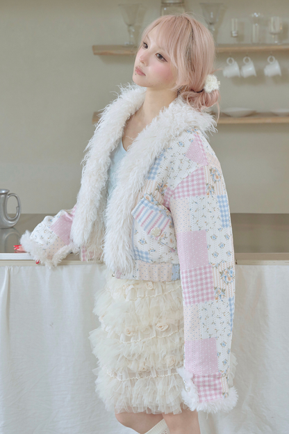 Floral Patchwork Fur Jacket