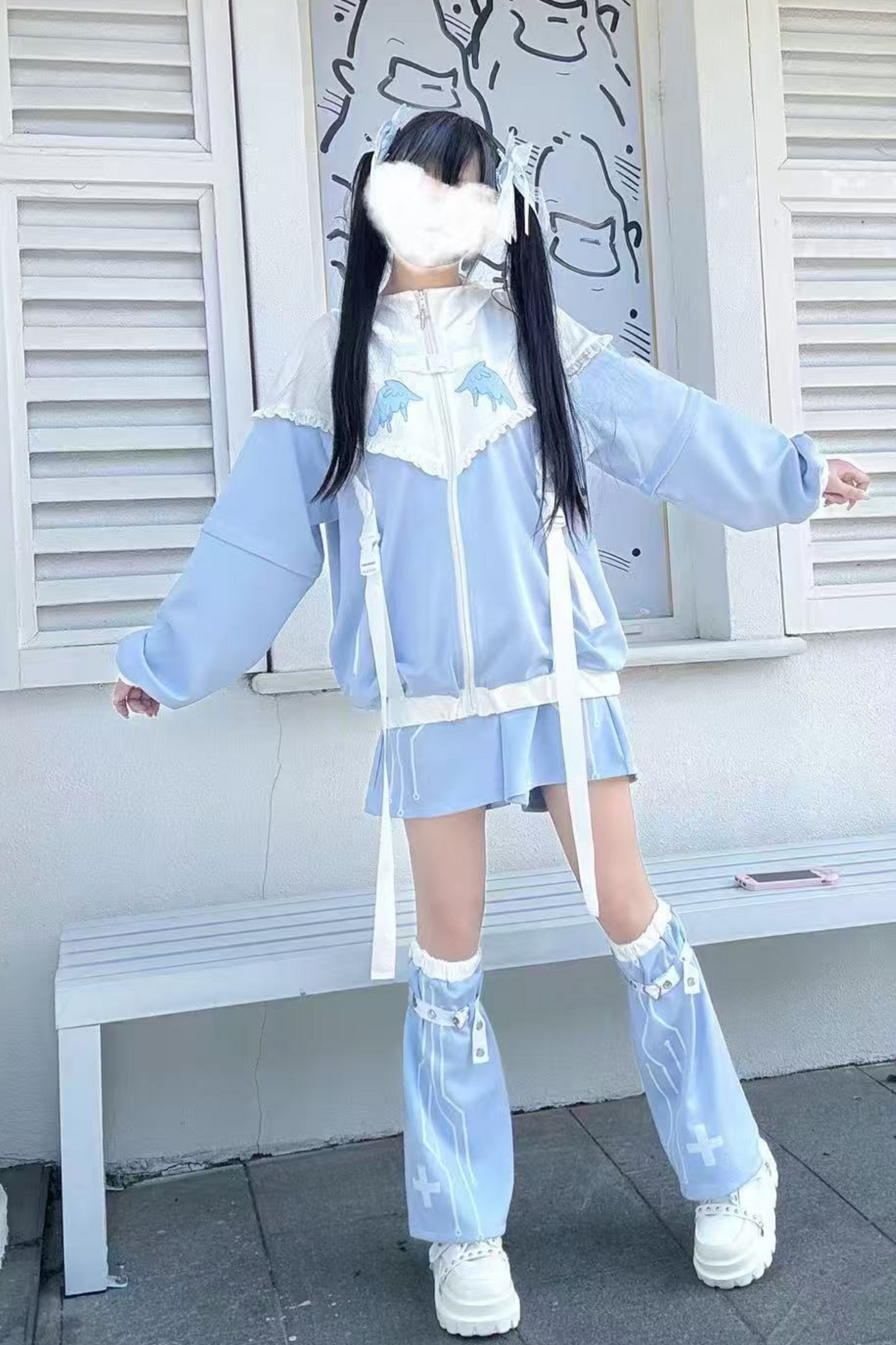 アクア天使サブカルチャーフードジャケット+パンツ+レッグカバー