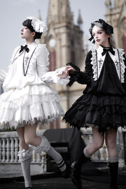 Gothic Doll Multi-Tiered Dress + Belt + Fake Collar + Hairband
