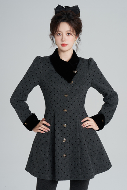 フレンチグレイポルカドットウールンコート