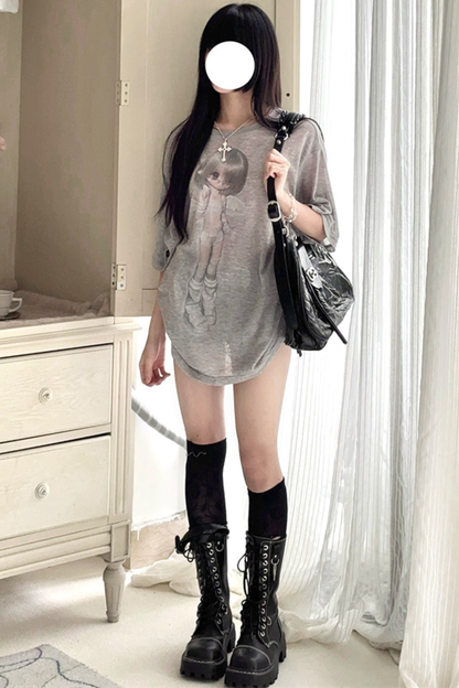 Angel Girl Print Sheer Loose Top