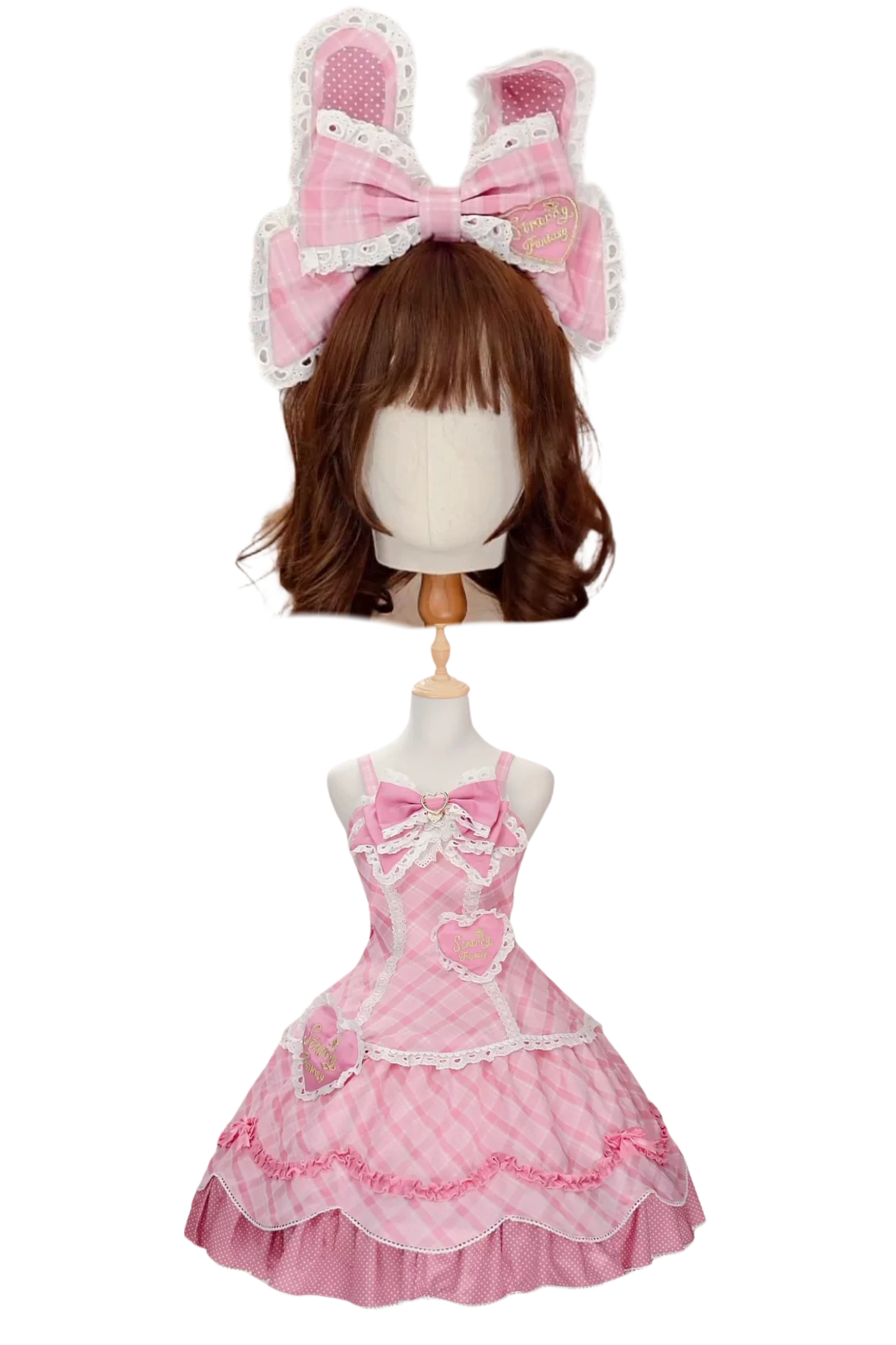 Check Sweet Girly Lolita Tiered Dress + Headband + Hairband