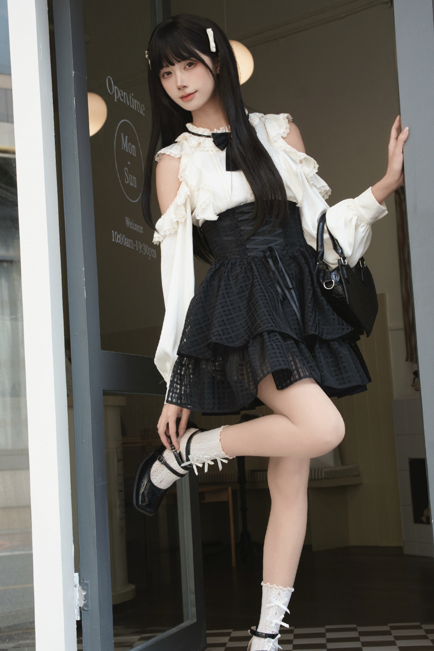 レーストリムエレガントシャツ+スカート