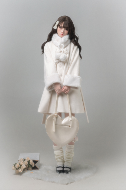 ピュアガーリースタイルコート+シャツ+ファーカラー+スカート