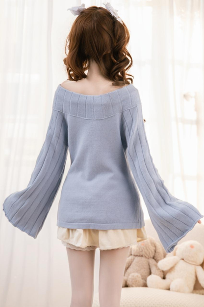 ケーブルオフショルダーニットトップス