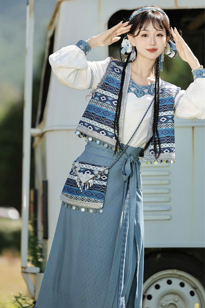 Weiyan Hulan ethnic vest + top + skirt + shoulder bag