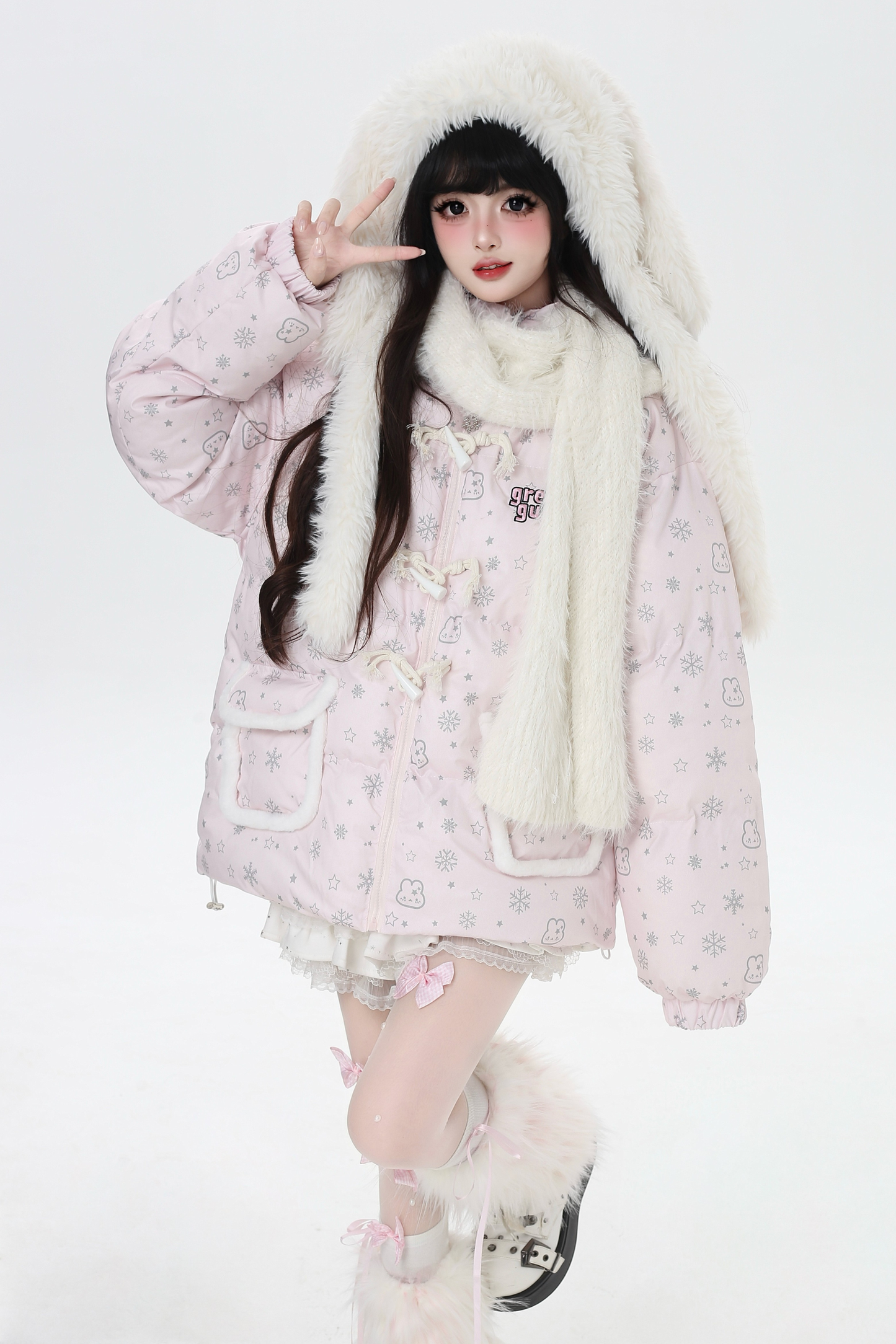 スノーフレークラビットフードジャケット