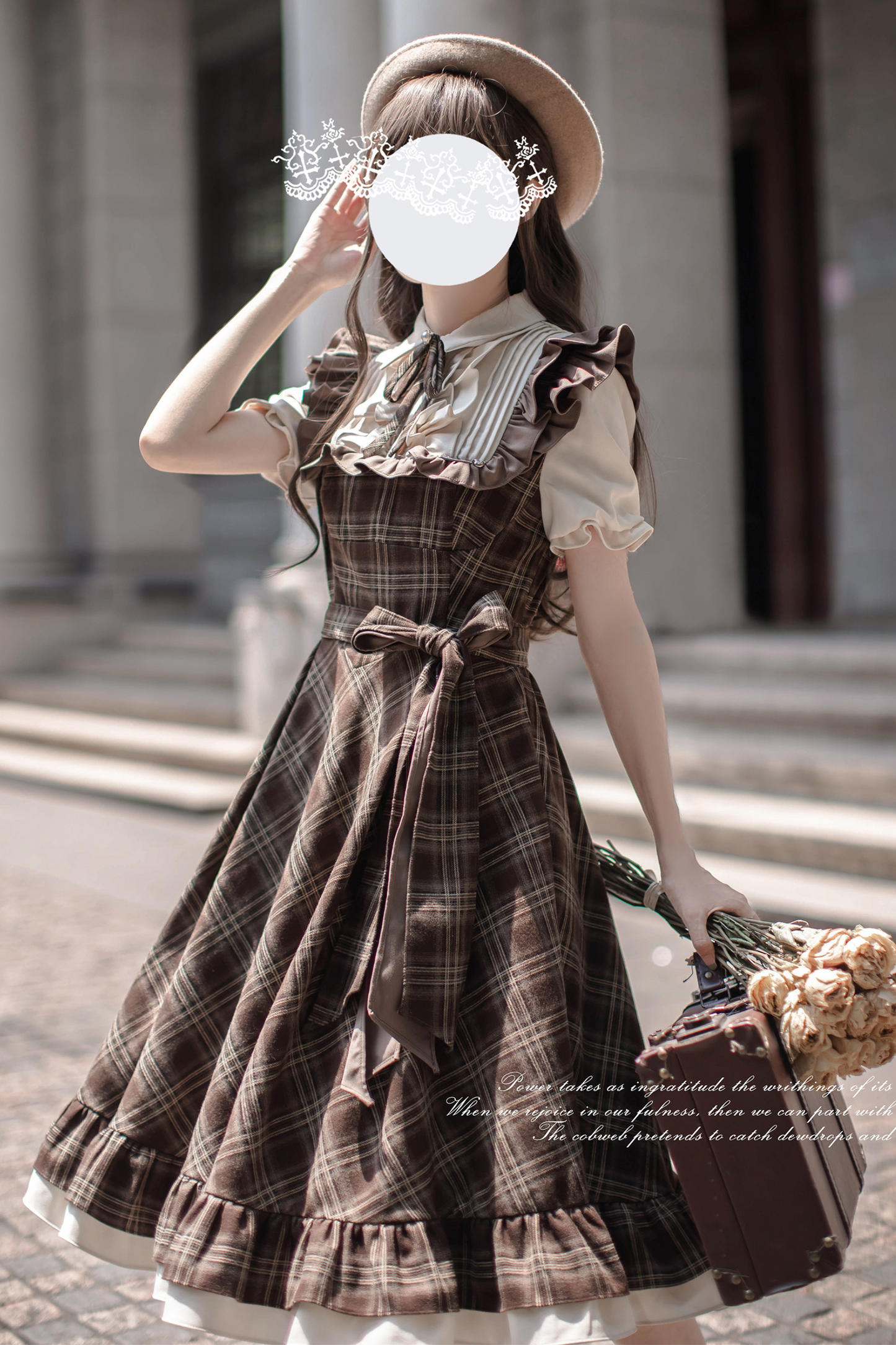 レトロチェックフレアワンピース＋リボンタイ