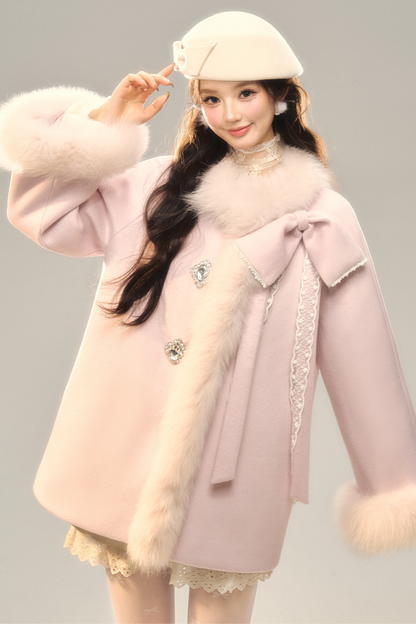 Fur Ribbon Sweet Girl Coat