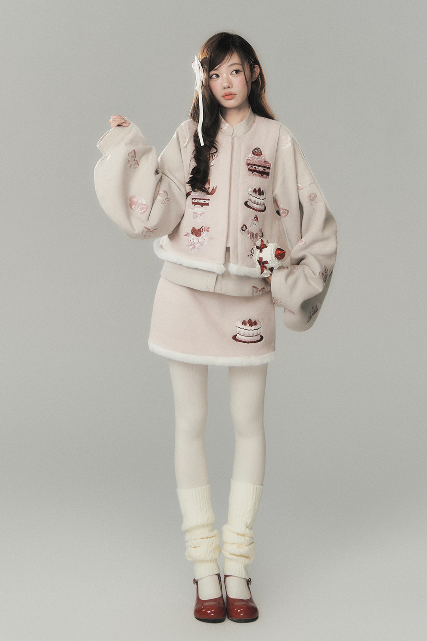 ストロベリーケーキプレッピースタイルベスト+トップス+スカート