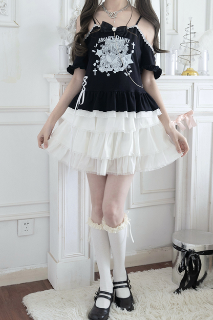 ソフトブラックキャットガールトップス＋ケーキスカート