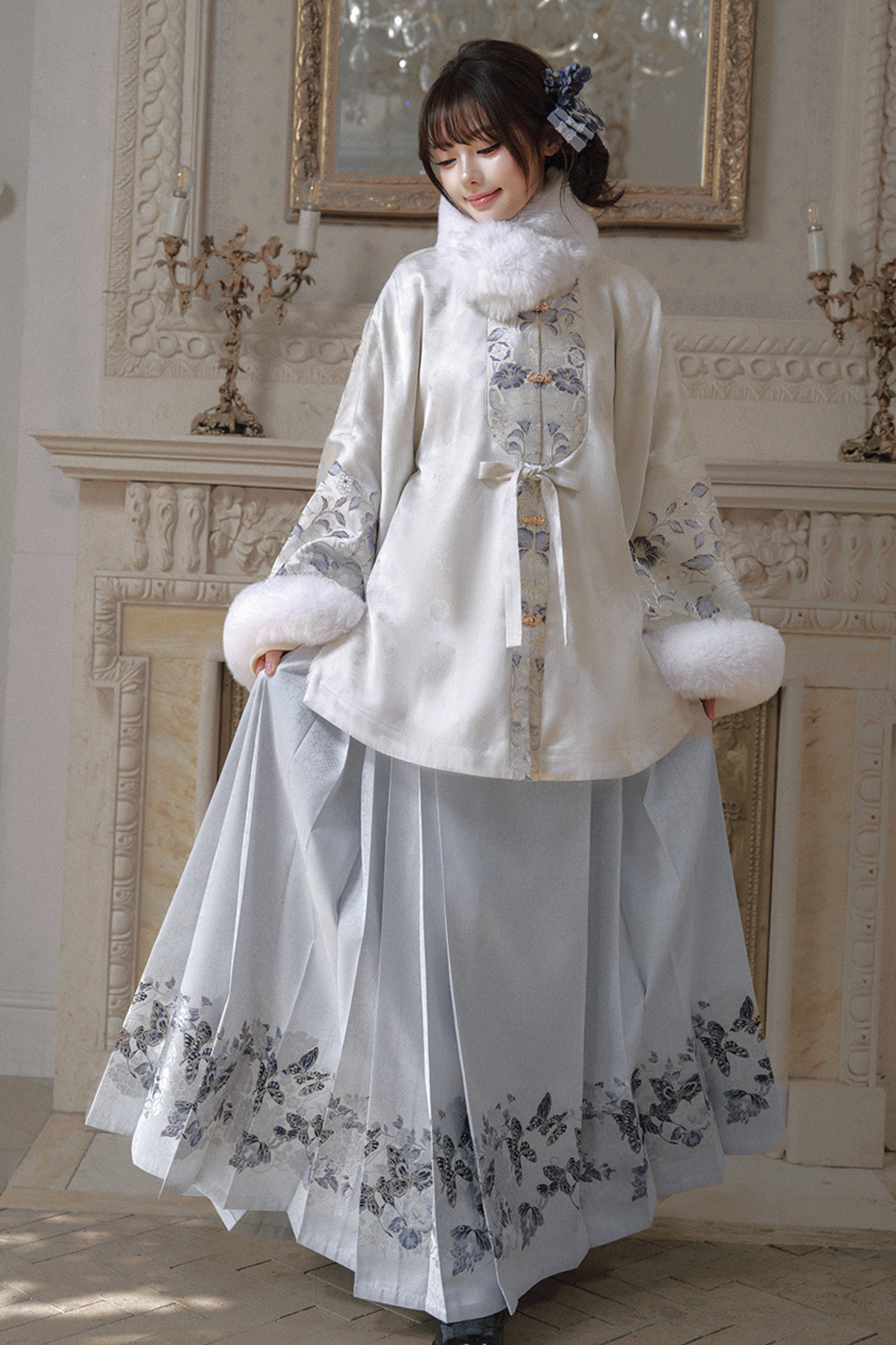 China Snow Fleece Jacket + Fur Shawl + Skirt