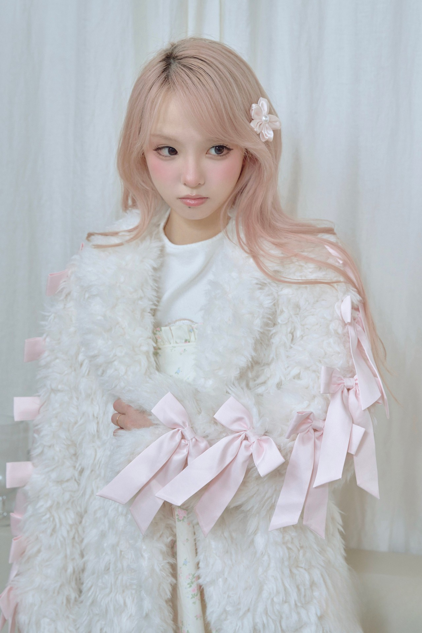 Satin ribbon fur coat