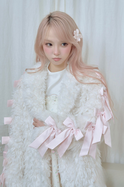 Satin ribbon fur coat