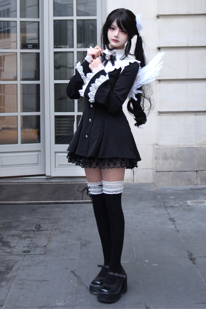 Cross Lace Flared Sleeve Dress