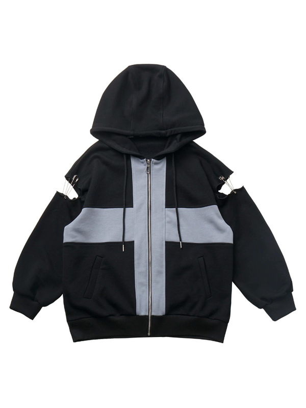 Cross design loose zip hoodie + cami top + pants