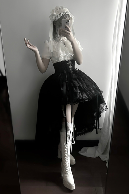 【Vorbestellung bis 18. März】 Dark Kawaii Gothic Lolita Rock + Shirt + Haarband + Hut + Ärmel