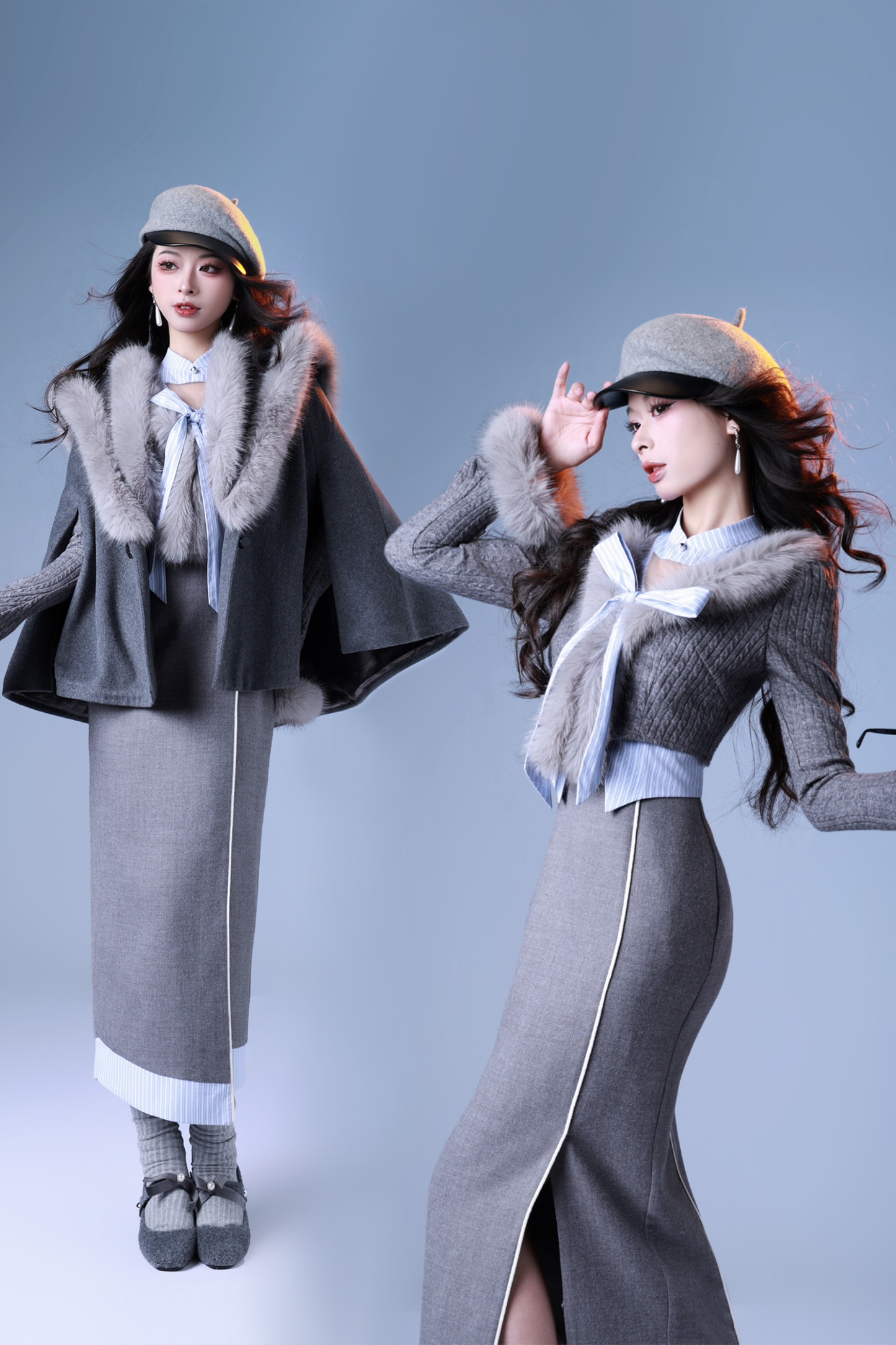 Faux Two Piece Lady Slit Dress