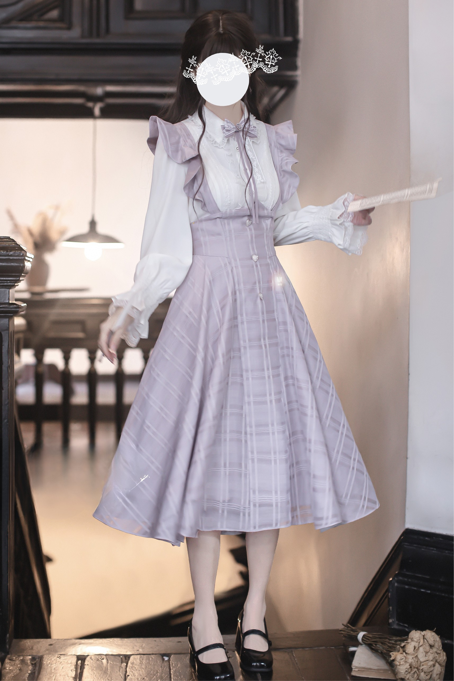 Retro sweet ruffle skirt + shirt + ribbon