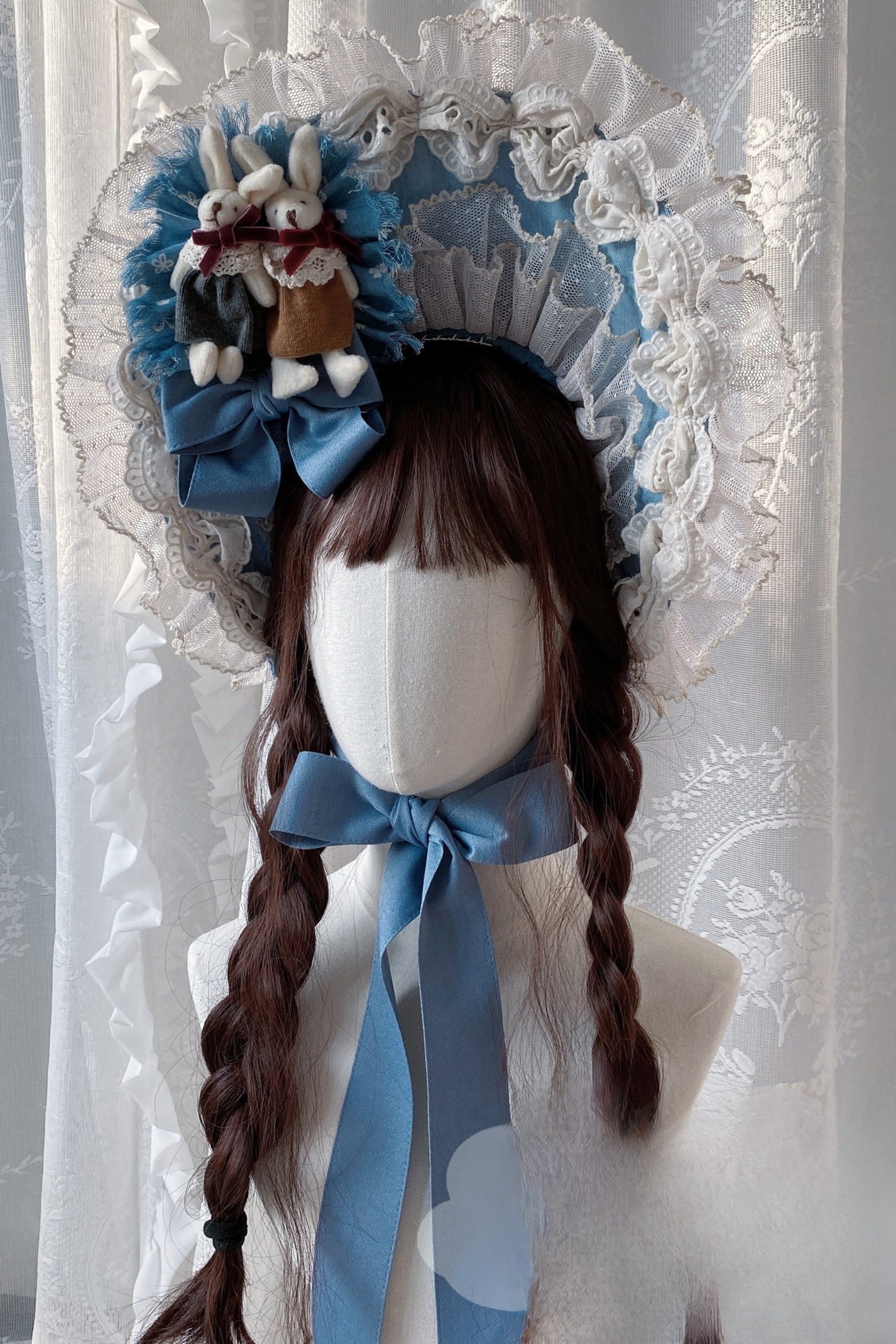 レトロドールボンネット+ラビット+カチューシャ+スリーブ