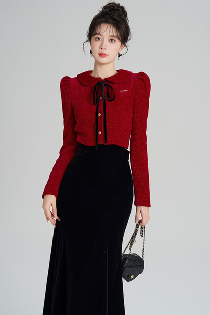 フレンチラメニットトップス+マーメイドスカート