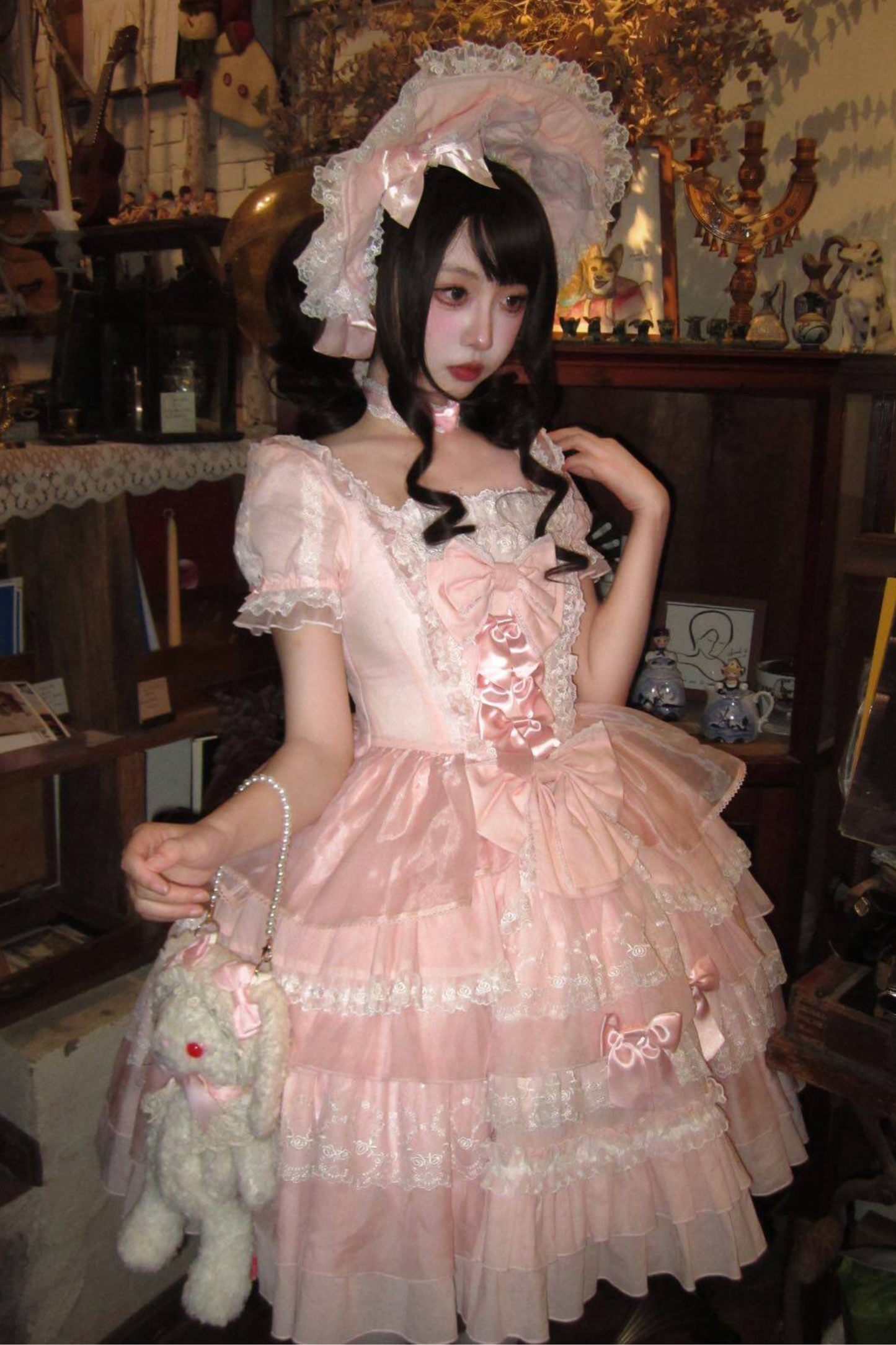 スウィートハートフリルリボンロリータドレス+BNT+ネックレス+姫袖