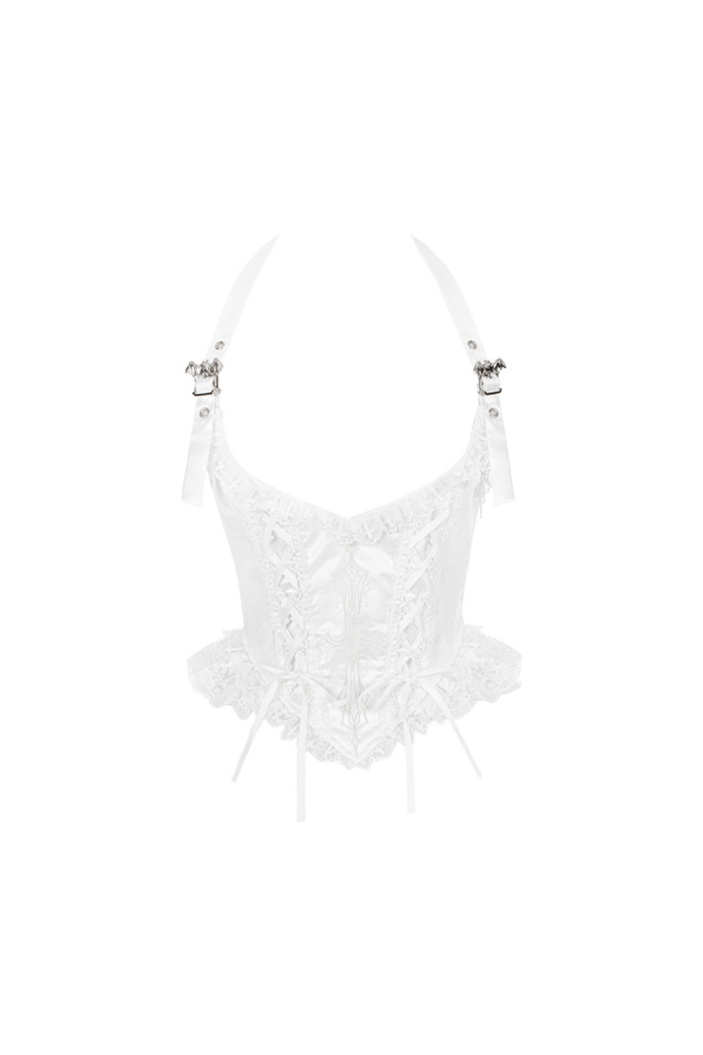 White gothic gemini Lolita dress + corset + ribbon + hair band + veil