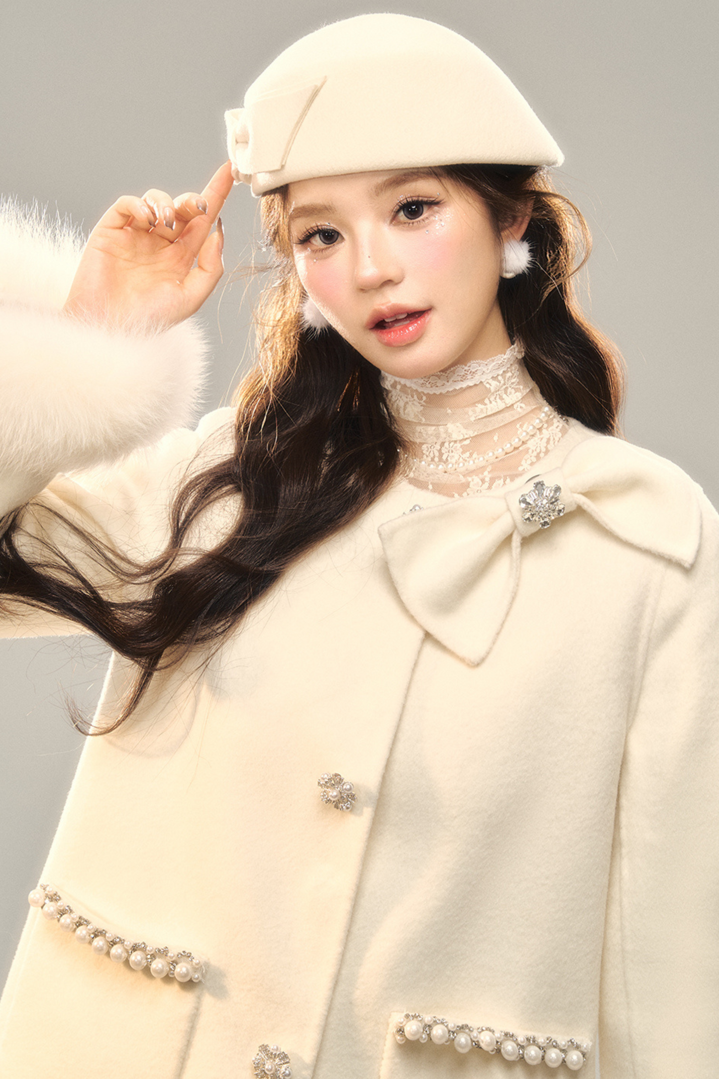 Ribbon A-line Fur Coat