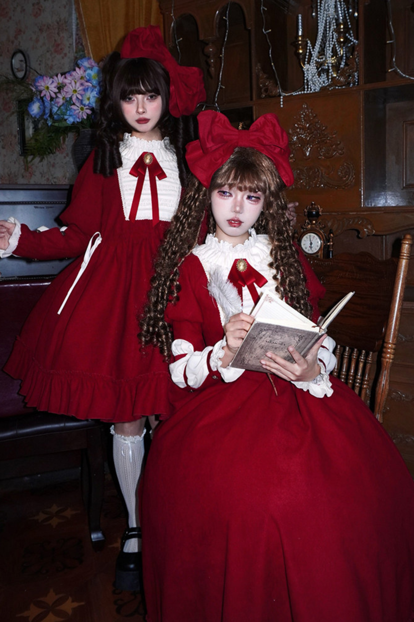 レースラッフルロリータドレス+リボン