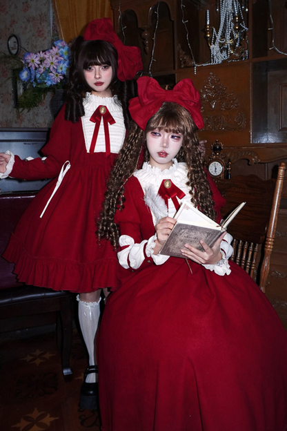 レースラッフルロリータドレス+リボン