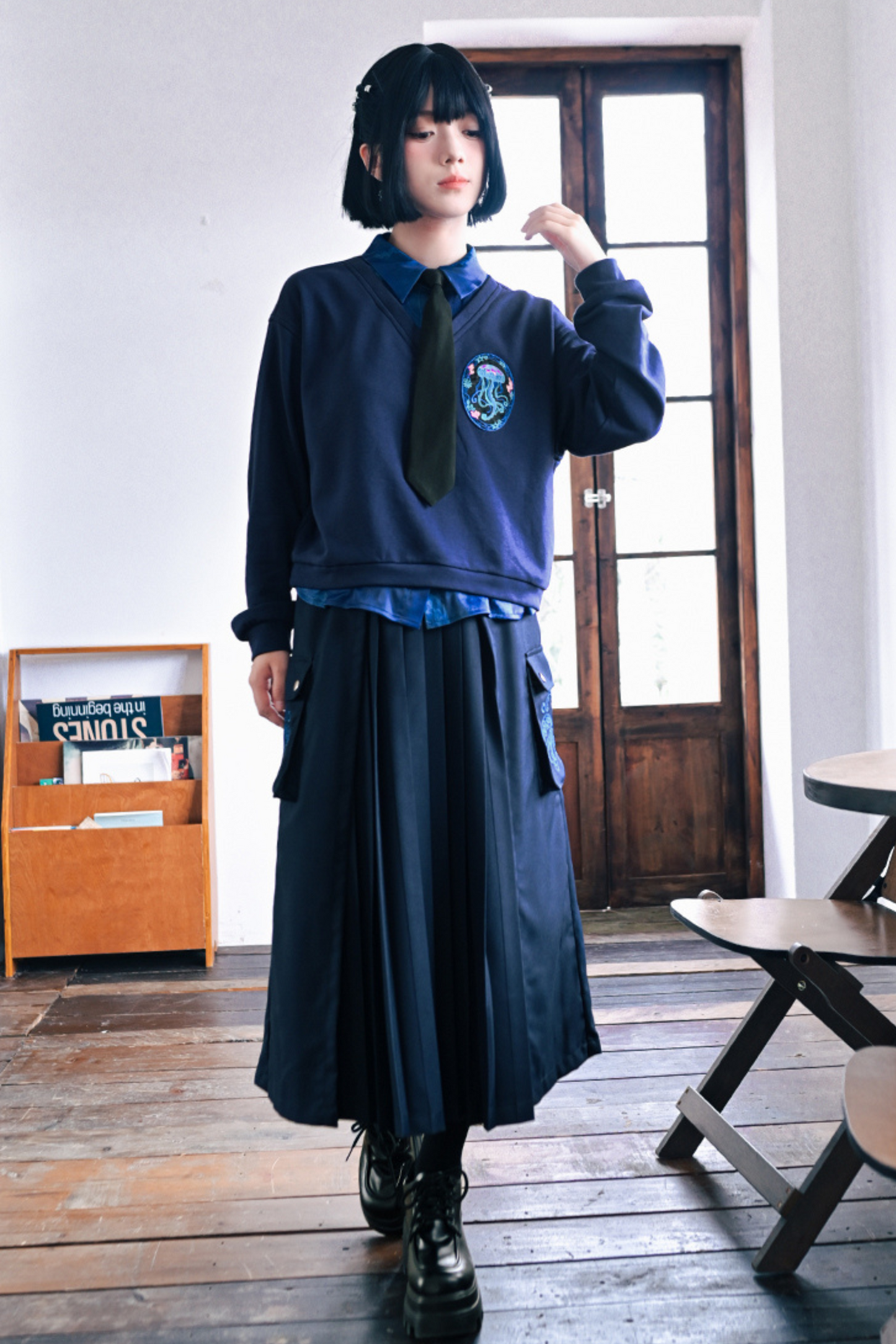 Slimming Jellyfish Stitch Pleated Skirt