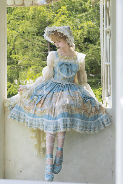 ユニコーンクラシカルプリンセスジャンパースカート+トップス+ボンネット+カチューシャ