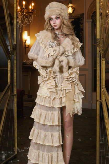 ナイトパーティーゴシックファーショール+ハット+ブローチ