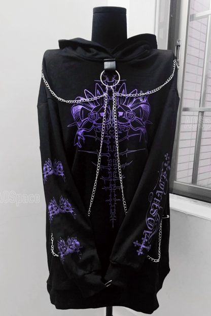 Dark Subculture Chain Print Hooded Hoodie