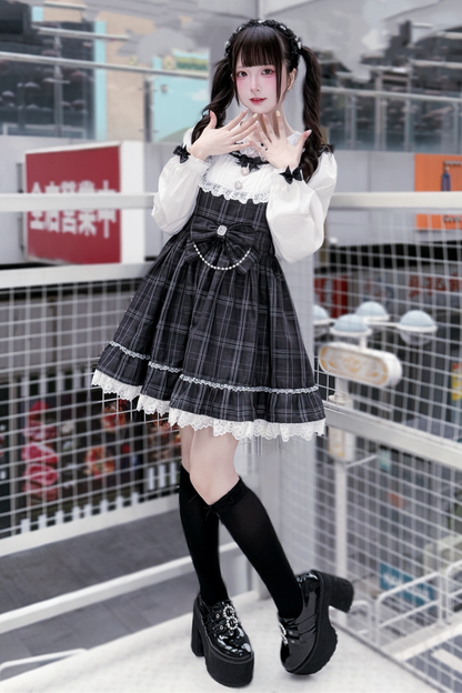 다크 스위트 걸리 체크 원피스 + 머리띠