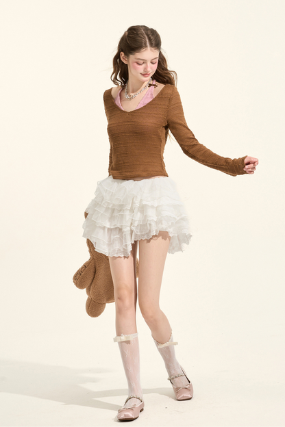 スイートキャメルカラースリムトップス