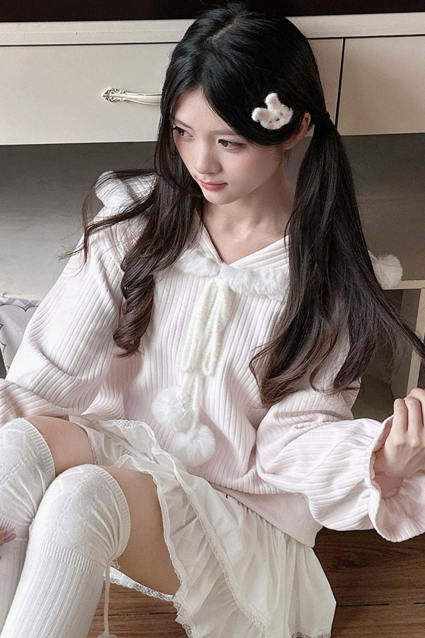 レースバニーフードトップス+スカート